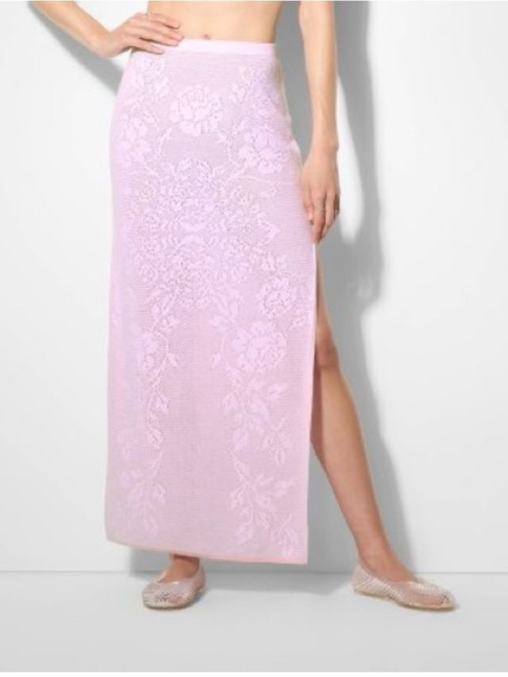 Wild Fable Rose Pointelle Sweater Maxi Skirt, Women, Light Pink Floral